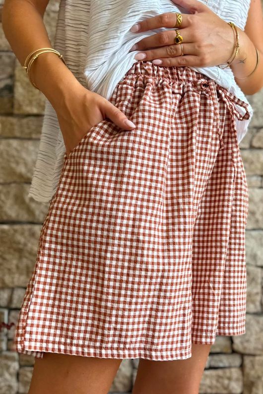 Arbi Gingham Short Hazelnut